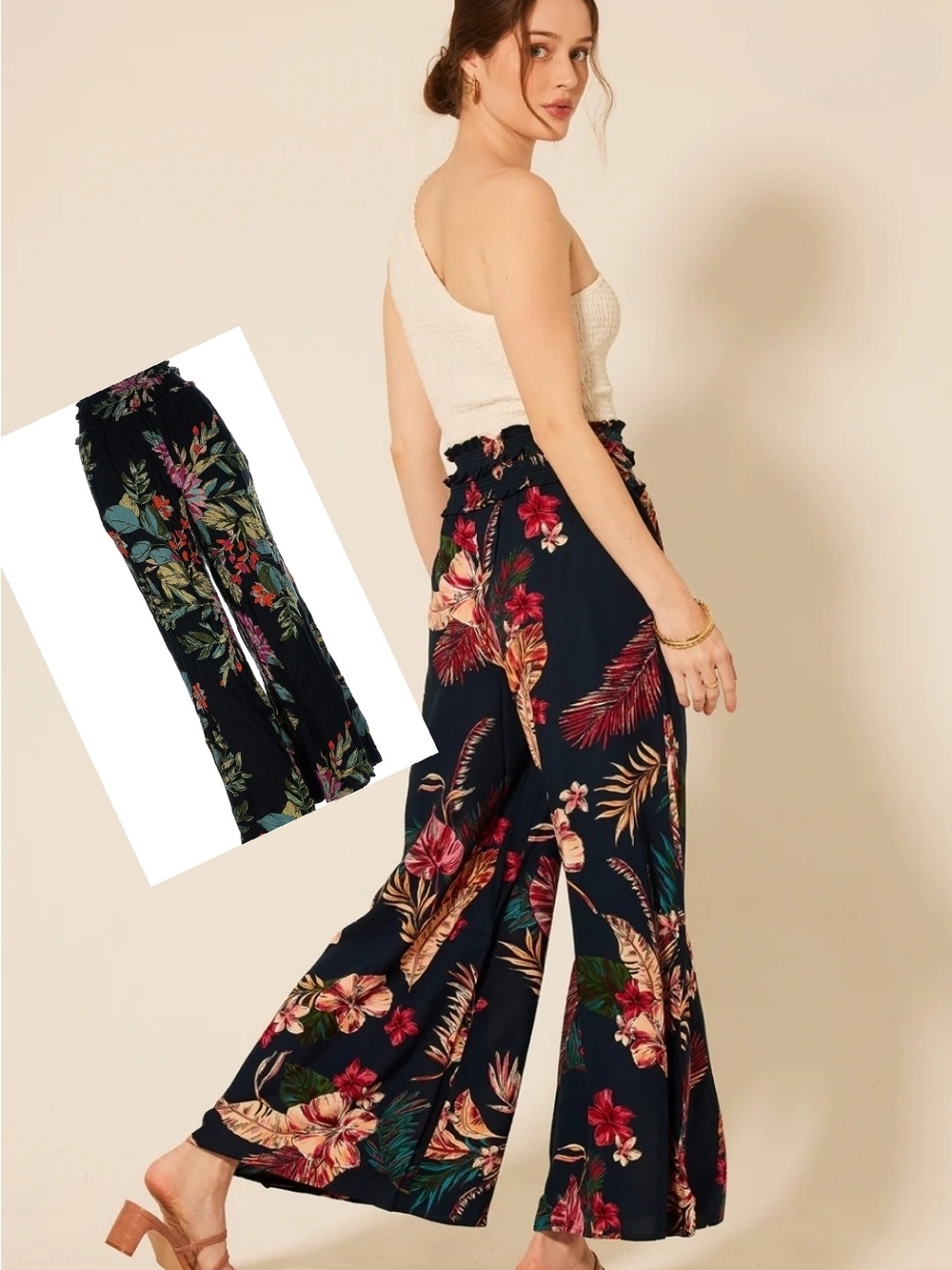 Patrons of Peace Black Floral Wide-Leg Paperbag Waist Pants - Picture 2 of 8
